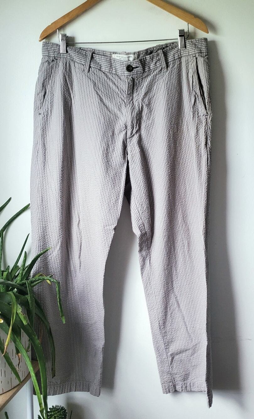 Old Navy Mens Gray Seersucker Cotton Pants Size 36 x 30 Preppy Beachy Resort
